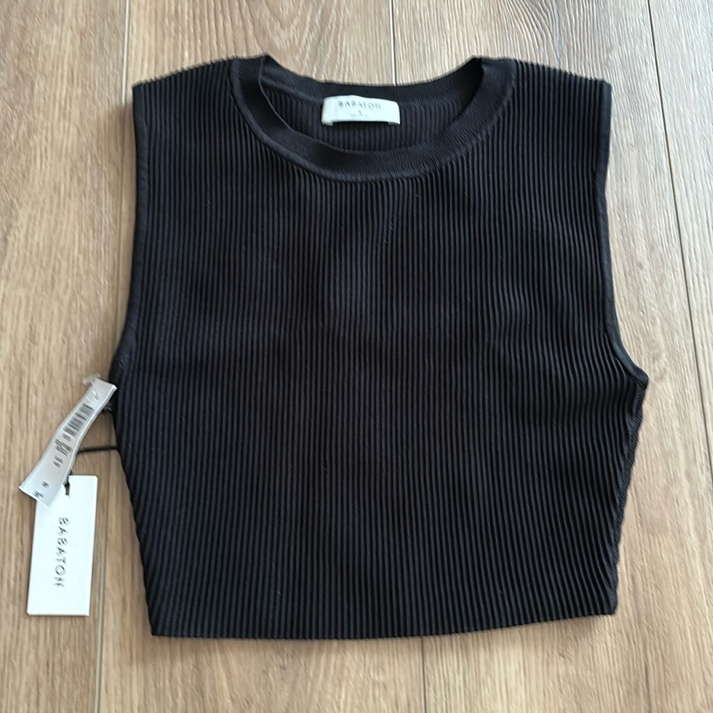 Babaton black sculpt knit crop top, size S